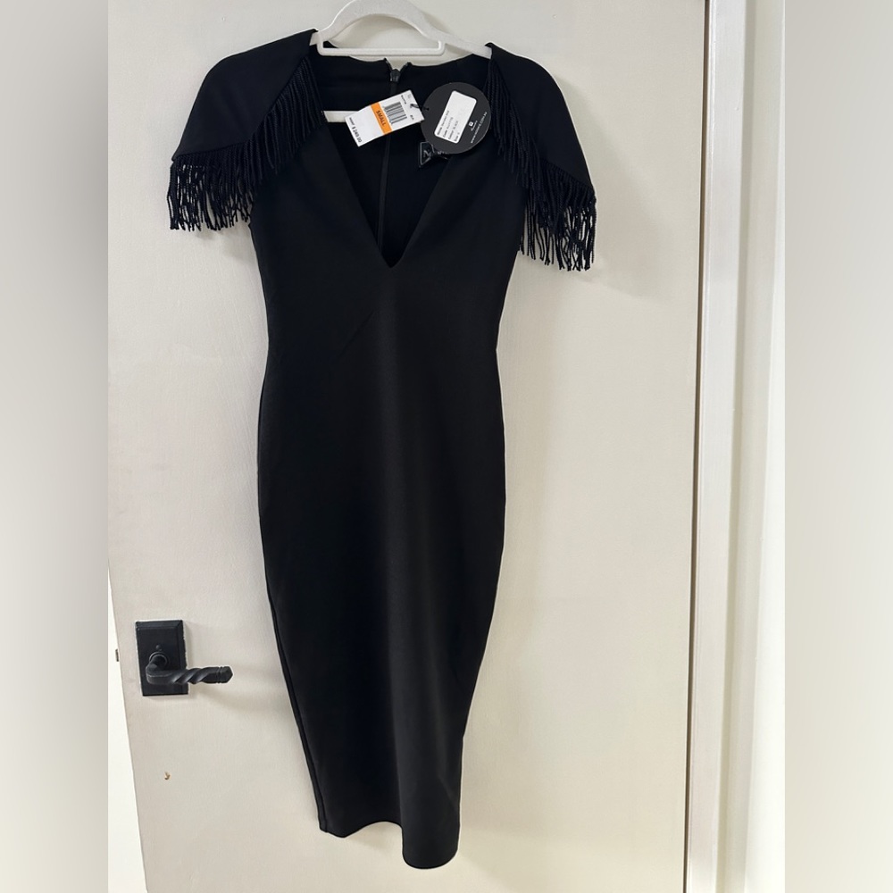 Nookie Black Mendez Fridge Detail Shoulder V-Neck Bodycon Party Midi Dress S - Picture 13 of 14